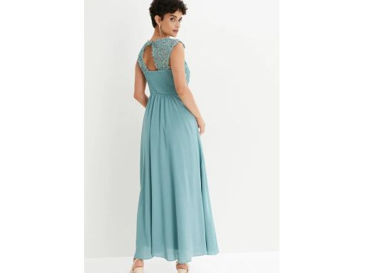 B.P.C sukienka wieczorowa długa z koronką niebieska mineralna r.38
