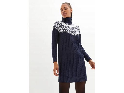 B.P.C sukienka dzianinowa wzór norweski granatowa 40/42.