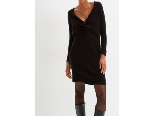 B.P.C sukienka dzianinowa czarna ze splotem dekoracyjnym ^52/54