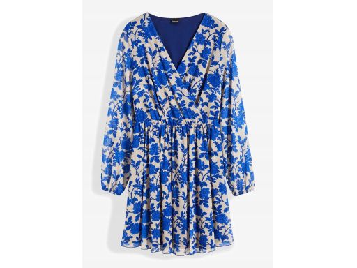 B.P.C sukienka niebiesko-beżowa z siateczki we wzory 32/34.