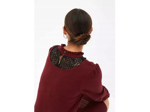 B.P.C sukienka dzianinowa bordowa z czarną koronką r.40/42
