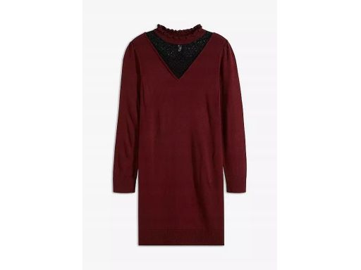 B.P.C sukienka dzianinowa bordowa z czarną koronką r.40/42