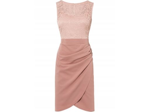 B.P.C ołówkowa sukienka różowa z koronką i marszczeniem 44/46.