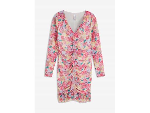 B.P.C sukienka siateczkowa w kwiaty marszczona z falbankami r.48/50