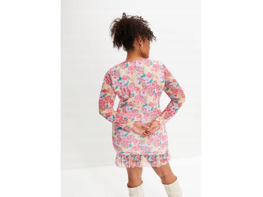 B.P.C sukienka siateczkowa w kwiaty marszczona z falbankami r.48/50