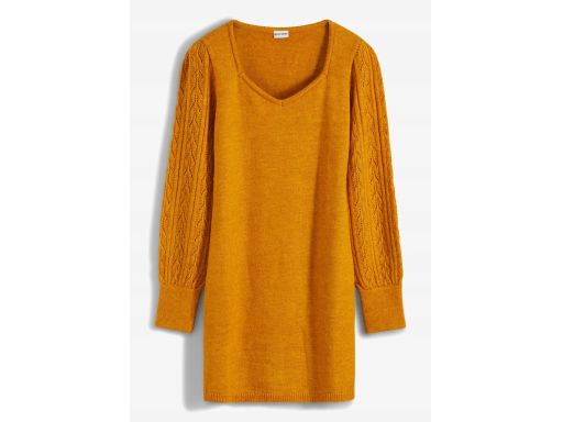 B.P.C sukienka dzianinowa żółta miodowa z ażurowymi rękawami ^32/34