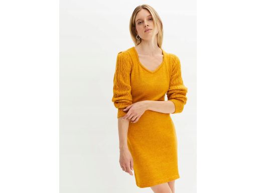 B.P.C sukienka dzianinowa żółta miodowa z ażurowymi rękawami ^32/34