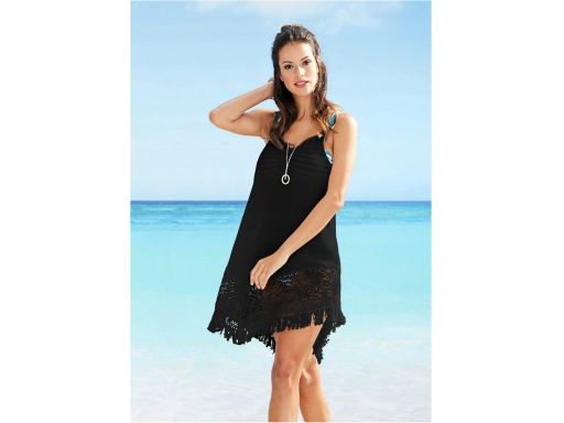 B.P.C sukienka plażowa czarna z koronką i frędzlami 44.