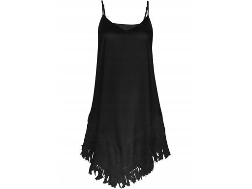 B.P.C sukienka plażowa czarna z koronką i frędzlami 44.