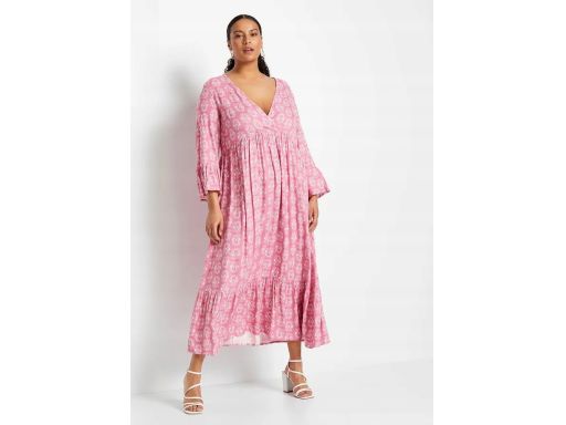 B.P.C długa sukienka kaftanowa różowa w białe wzory 44.