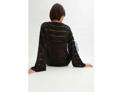 B.P.C sweter ażurowy czarny z szerokimi rękawami 32/34.