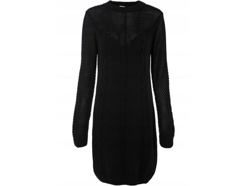 B.P.C dzianinowa sukienka czarna z ażurowym dekoltem i rękawami 36/38.