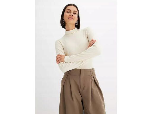 B.P.C t-shirt krótki beżowy prążkowany z golfem ^44/46