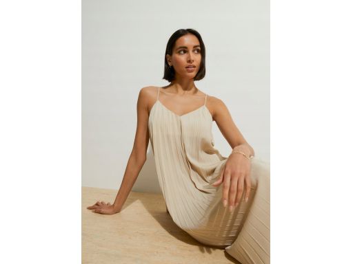 B.P.C sukienka midi beżowa plisowana na ramiączka ^42