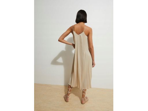 B.P.C sukienka midi beżowa plisowana na ramiączka ^42