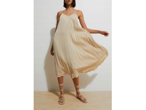 B.P.C sukienka midi beżowa plisowana na ramiączka ^42