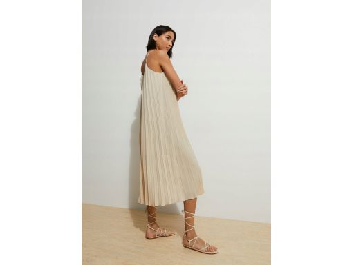 B.P.C sukienka midi beżowa plisowana na ramiączka ^42