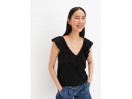 B.P.C bluzka czarna ażurowa z falbaną bez rękawów ^40/42