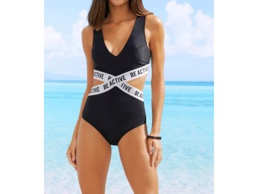 B.P.C kostium kąpielowy monokini czarny z napisami r.40