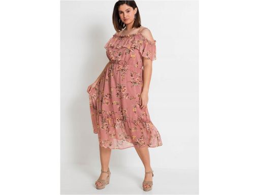 B.P.C midi sukienka odkryte ramiona szyfonowa 38.