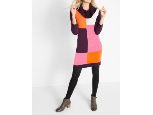 B.P.C fioletowa dzianinowa sukienka z golfem 52/54