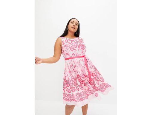 B.P.C biało-różowa sukienka z wiązanym paskiem ^44/46