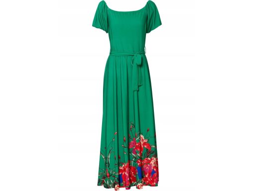 B.P.C Długa zielona sukienka z czerwonym nadrukiem na dole ^36/38