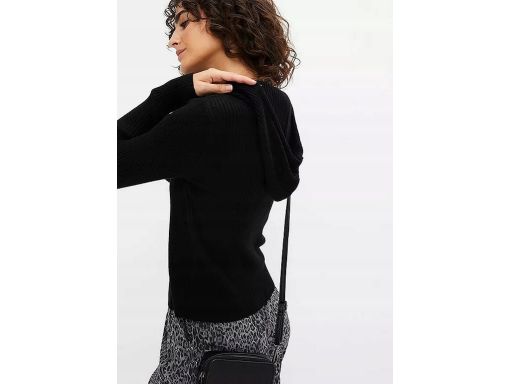 B.P.C bluzka dzianinowa prążkowana z kapturem czarna ^48/50