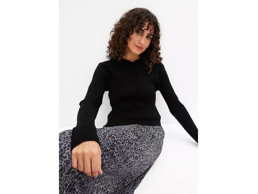 B.P.C bluzka dzianinowa prążkowana z kapturem czarna ^48/50