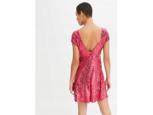 B.P.C sukienka cekinowa różowa dekolt na plecach r.40/42