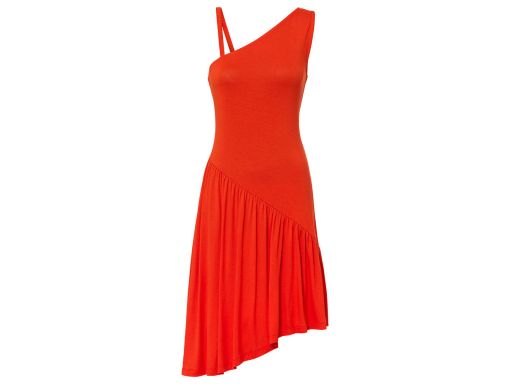 B.P.C asymetryczna sukienka z falbanami czerwona letnia r.44/46