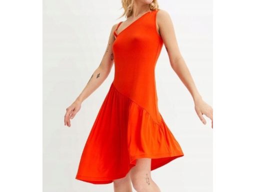 B.P.C asymetryczna sukienka z falbanami czerwona letnia r.44/46