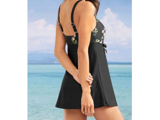 B.P.C sukienka kąpielowa czarna w kolorowe kwiaty w górnej części r.56