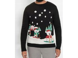 B.P.C sweter męski czarny w świąteczny wzór z dzwoneczkami ^44/46, S