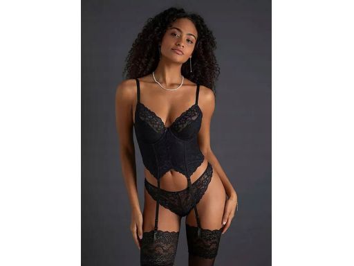 B.P.C czarny gorset usztywniany z odpinanymi paskami do pończoch ^100E