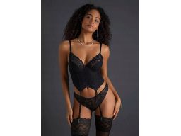 B.P.C czarny gorset usztywniany z odpinanymi paskami do pończoch ^100E