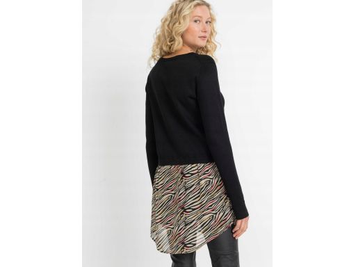 B.P.C czarny sweter z koszulową wstawką szyfonową 36/38.