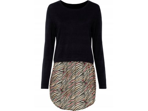 B.P.C czarny sweter z koszulową wstawką szyfonową 36/38.