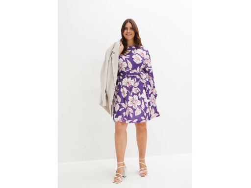 B.P.C fioletowa sukienka w białe kwiaty z paskiem ^40/42
