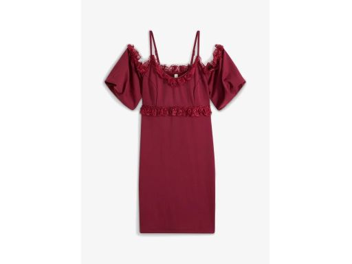 B.P.C sukienka bordowa odkryte ramiona koronka r.36/38