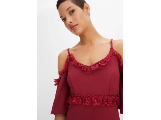 B.P.C sukienka bordowa odkryte ramiona koronka r.36/38
