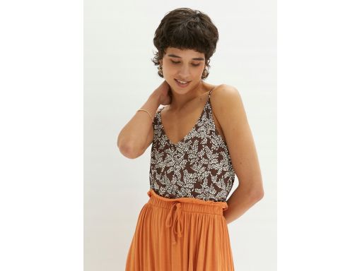 B.P.C top na cienkie ramiączka brązowy w białe wzory r.44/46