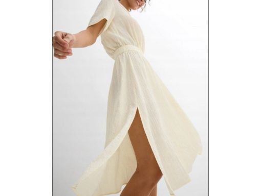 B.P.C śmietankowa sukienka midi z krepy ^40