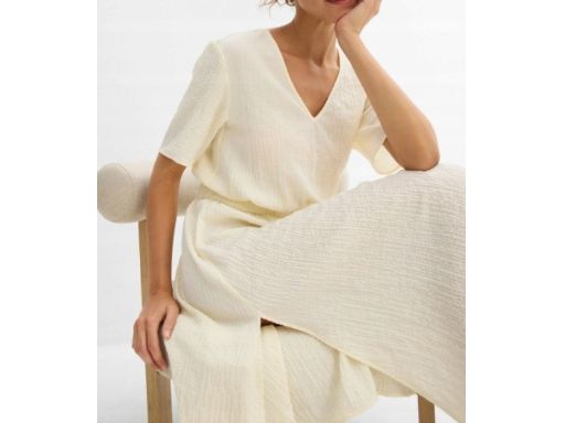 B.P.C śmietankowa sukienka midi z krepy ^40