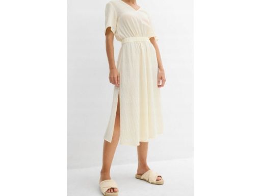 B.P.C śmietankowa sukienka midi z krepy ^40