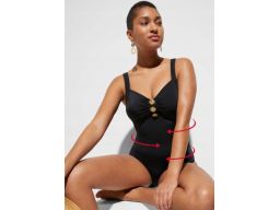 B.P.C czarny kostium jednoczęściowy ze złotymi guzikami r.38 (75C)