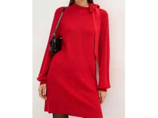 B.P.C sukienka dzianinowa czerwona z wiązaniem przy dekolcie r.40/42