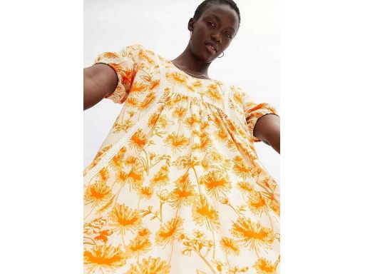 B.P.C sukienka tunikowa beżowa w pomarańczowe kwiaty z koronką ^46