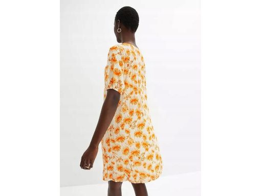 B.P.C sukienka tunikowa beżowa w pomarańczowe kwiaty z koronką ^46
