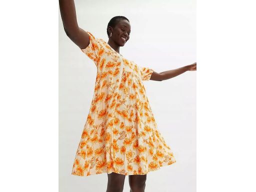 B.P.C sukienka tunikowa beżowa w pomarańczowe kwiaty z koronką ^46